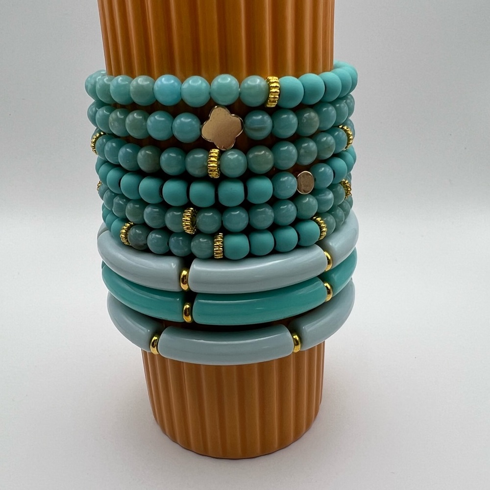 Boho Chic Teal Stackable Bead Bracelet Set - Styl… - image 3